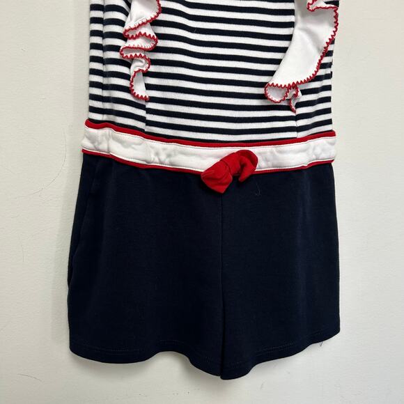Bella Bliss Stripe Ruffled Romper Girls 4 Red White Navy - Picture 7 of 7